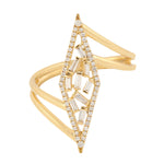 Mother Of Pearl Baguette Diamond Designer Ring 18k Yellow Gold Handmade Jewelry