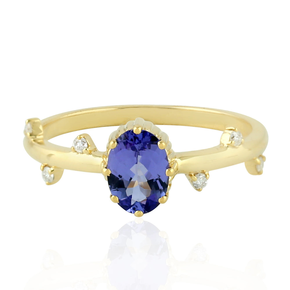 Tanzanite Stackable Ring 18k Yellow Gold Diamond Handmade Jewelry