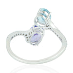 Aquamarine Bypass Ring 18k White Gold Diamond Gemstone Handmade Jewelry Gift
