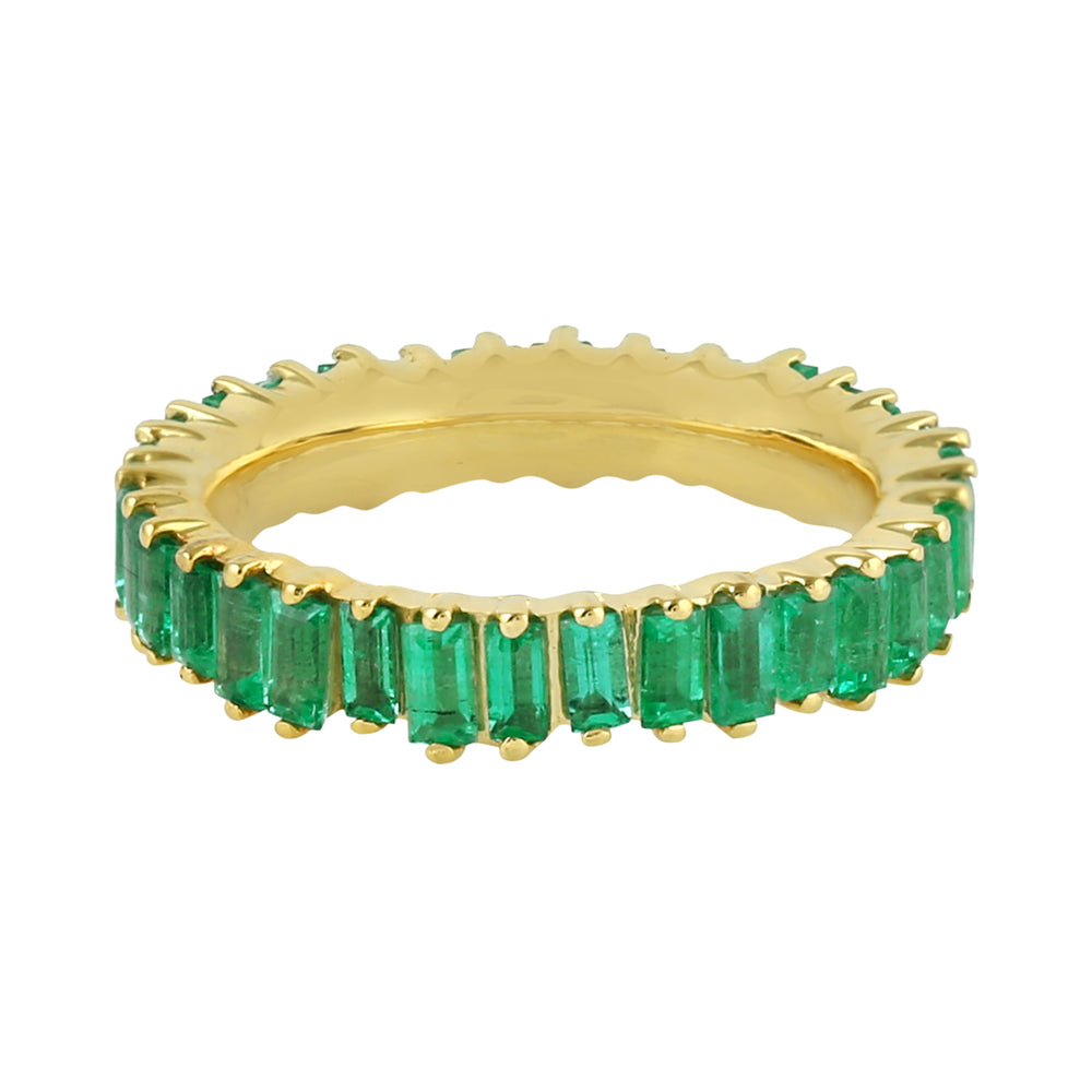 Natural Emerald Band Ring 18k Yellow Gold Jewelry