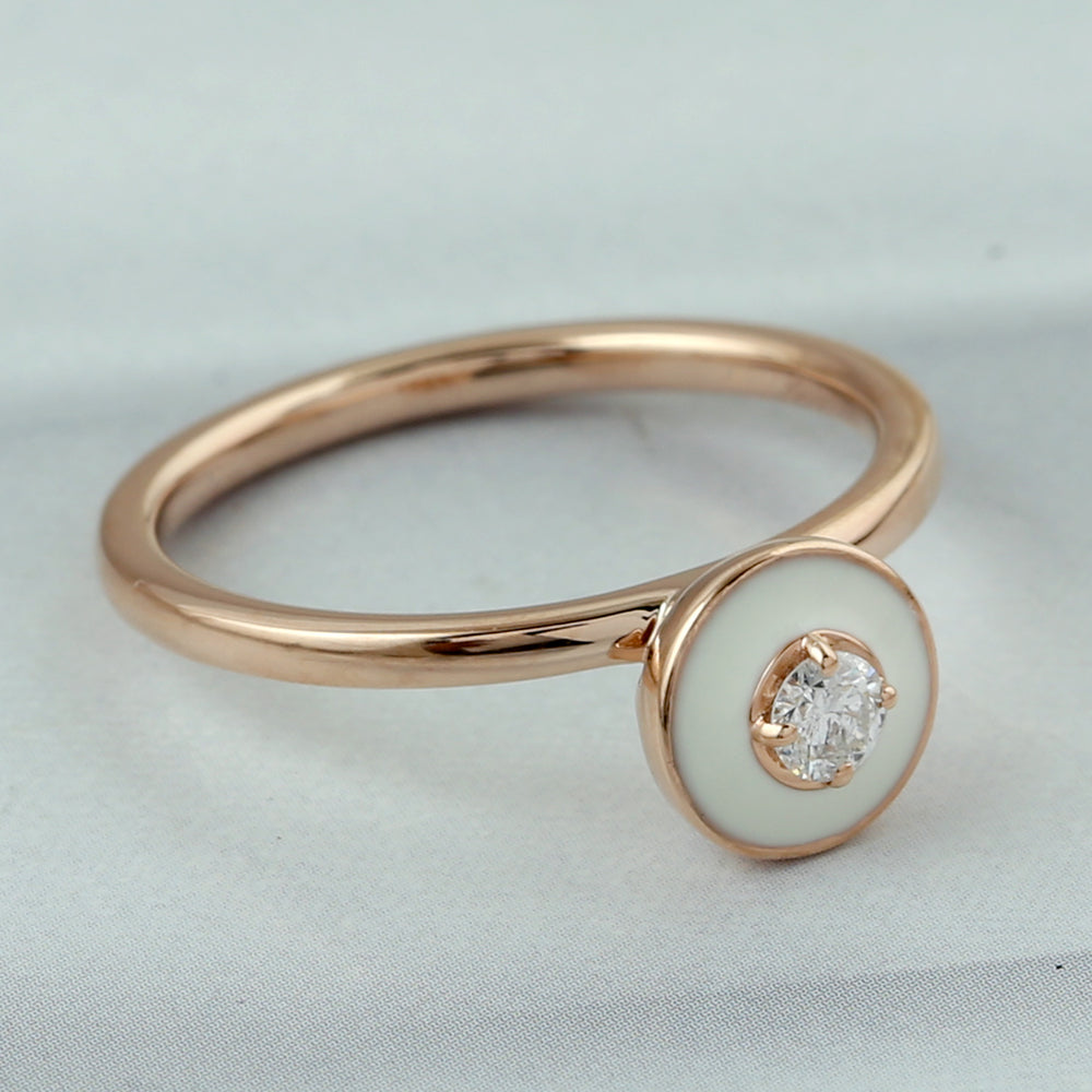 18k Rose Gold Diamond Enamel Ring Handmade Fine Jewelry