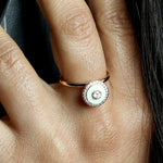 18k Rose Gold Pave Diamond Enamel Ring Handmade Jewelry