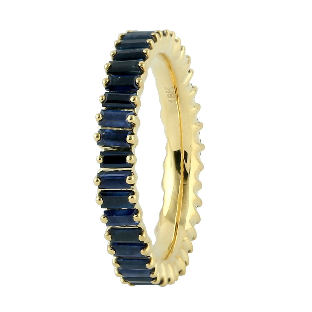Natural Sapphire Band Ring 18k Yellow Gold Jewelry