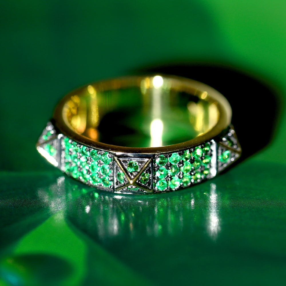 Natural Emerald  Spike Design Band Ring For Gift