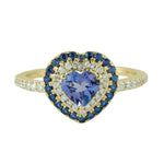 Solid Yellow Gold Heart Ring Tanzanite Ring Studded With Sapphire
