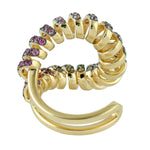 Natural Sapphire Adjustable Open Cuff Ring In 18k Yellow Gold