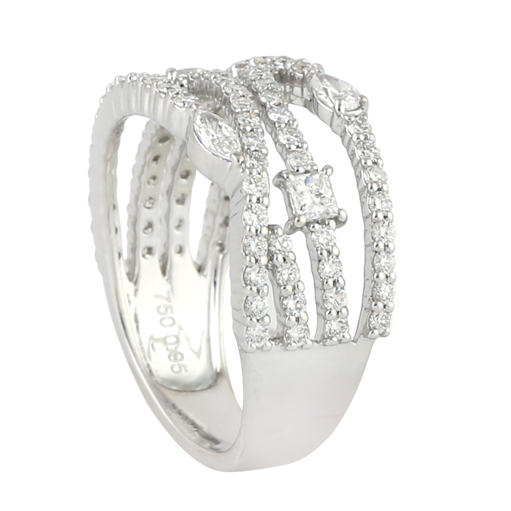 Natural Pave Diamond Designer Ring Handmade Jewelry In 18k White Gold For Her