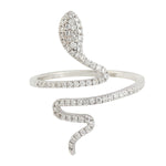 Pave Diamond Solid 18k White Gold Snake Design Long Ring Jewelry Gift For Her