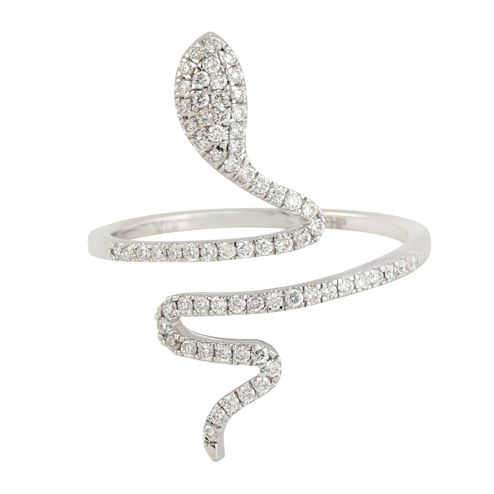 18k White Gold Snake Design Pave Diamond Handmade Long Ring Jewelry Gift For Her