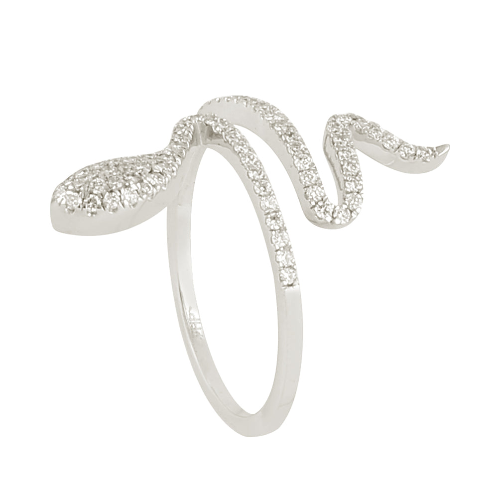 18k White Gold Snake Design Pave Diamond Handmade Long Ring Jewelry Gift For Her