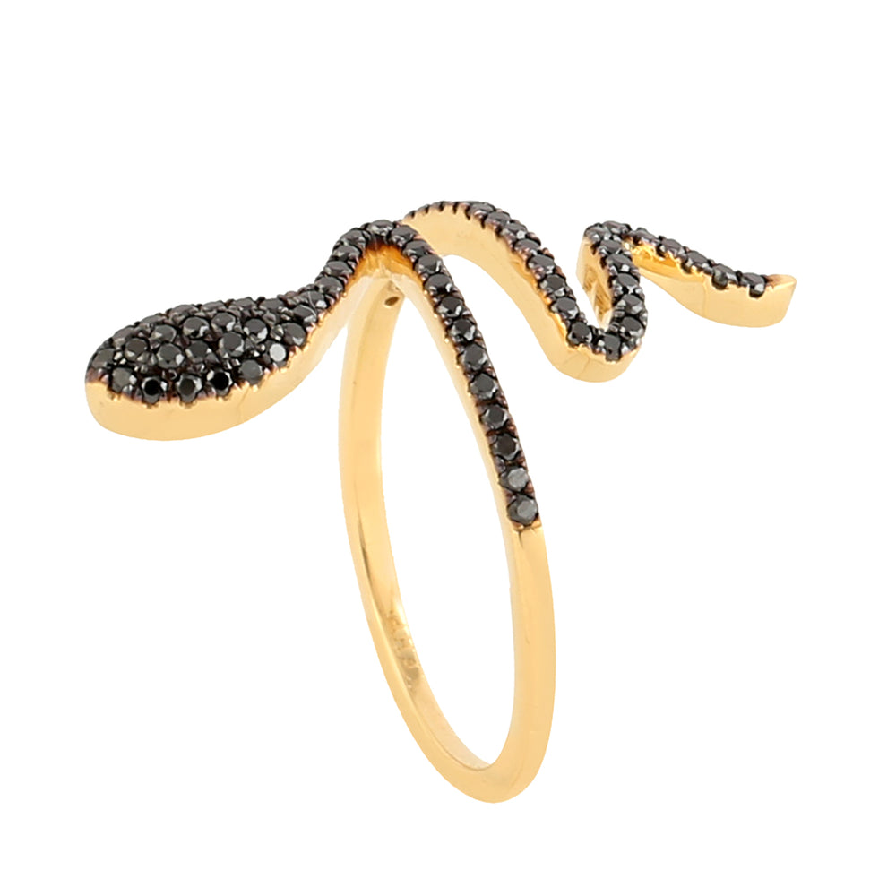 Black Pave Diamond Serpent Ring In 18k Yellow Gold Designer Jewelry