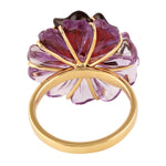 18k Yellow Gold Flower Ring Natural Gemstone Handmade Jewelry