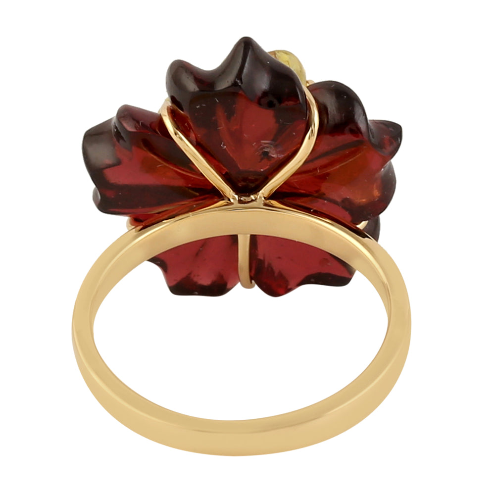 18k Yellow Gold Flower Ring Prong Ruby Carved Mix Stone Gemstone