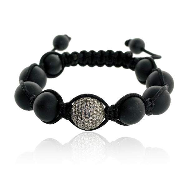 Black Onyx Diamond Beads Fixed And Flexible Macrame Bracelet Friendship Jewelry