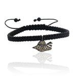 Onyx Gemstone Bead Pave Diamond Hat Charm 925 Silver Friendship Macrame Bracelet