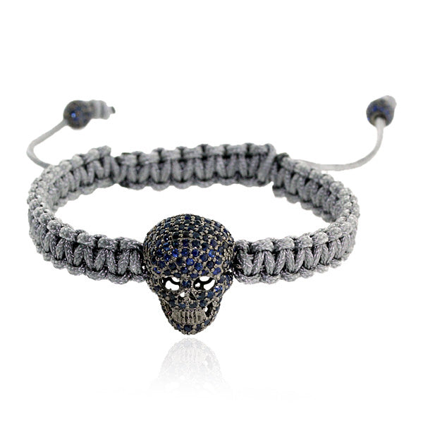 Blue Sapphire Sterling Silver Skull Charm Macrame Bracelet Gift