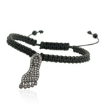Pave Diamond Onyx 925 Sterling Silver Foot Charm Macrame Bracelet Jewelry