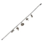 925 Sterling Silver Multiple Charm Fixed And Flexible Bracelet Pave Diamond Chain Friendship Jewelry