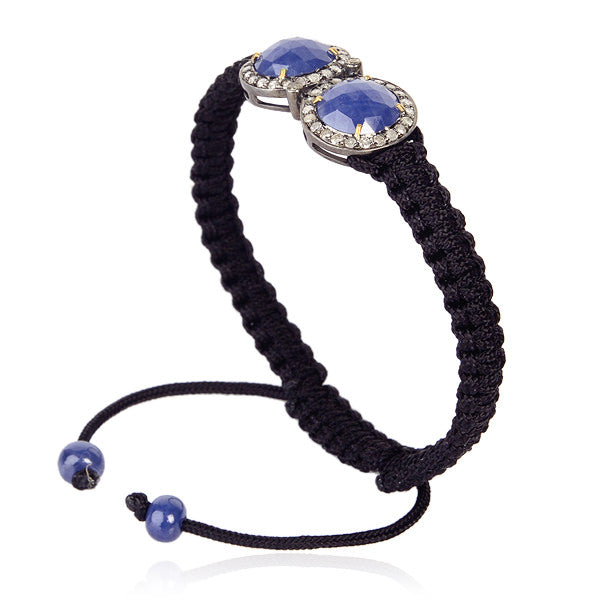 Pave Diamond Blue Sapphire Sterling Silver Macrame Friendship Bracelet Jewelry