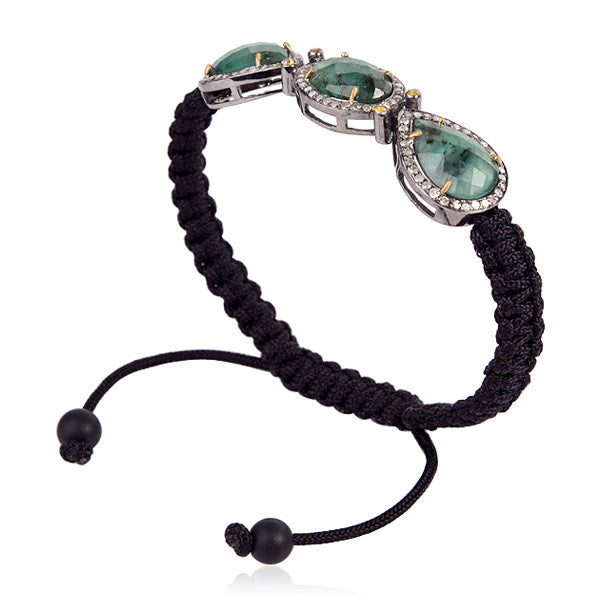 Emerald Onyx Macrame Bracelet Diamond Sterling Silver 18kt Gold Jewelry