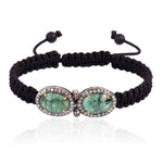 Emerald Black Onyx Diamond Gold Sterling Silver Macrame Bracelet Jewelry