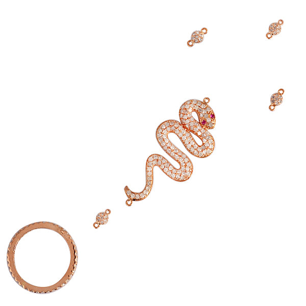 18k Rose Gold Studded Diamond Snake Slave Bracelet Jewelry Halloween