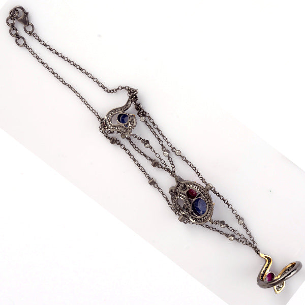 18k Gold Sapphire Ruby Diamond Slave Bracelet 925 Sterling Silver Jewelry