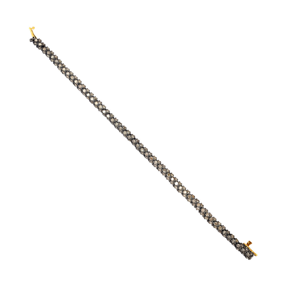 Pave Diamond Link Chain Design Fixed Flexible Bracelet In 14k Gold Silver