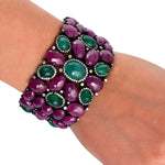 18K Gold Diamond Emerald Ruby Gemstone Wide Bracelet 925 Silver Gift