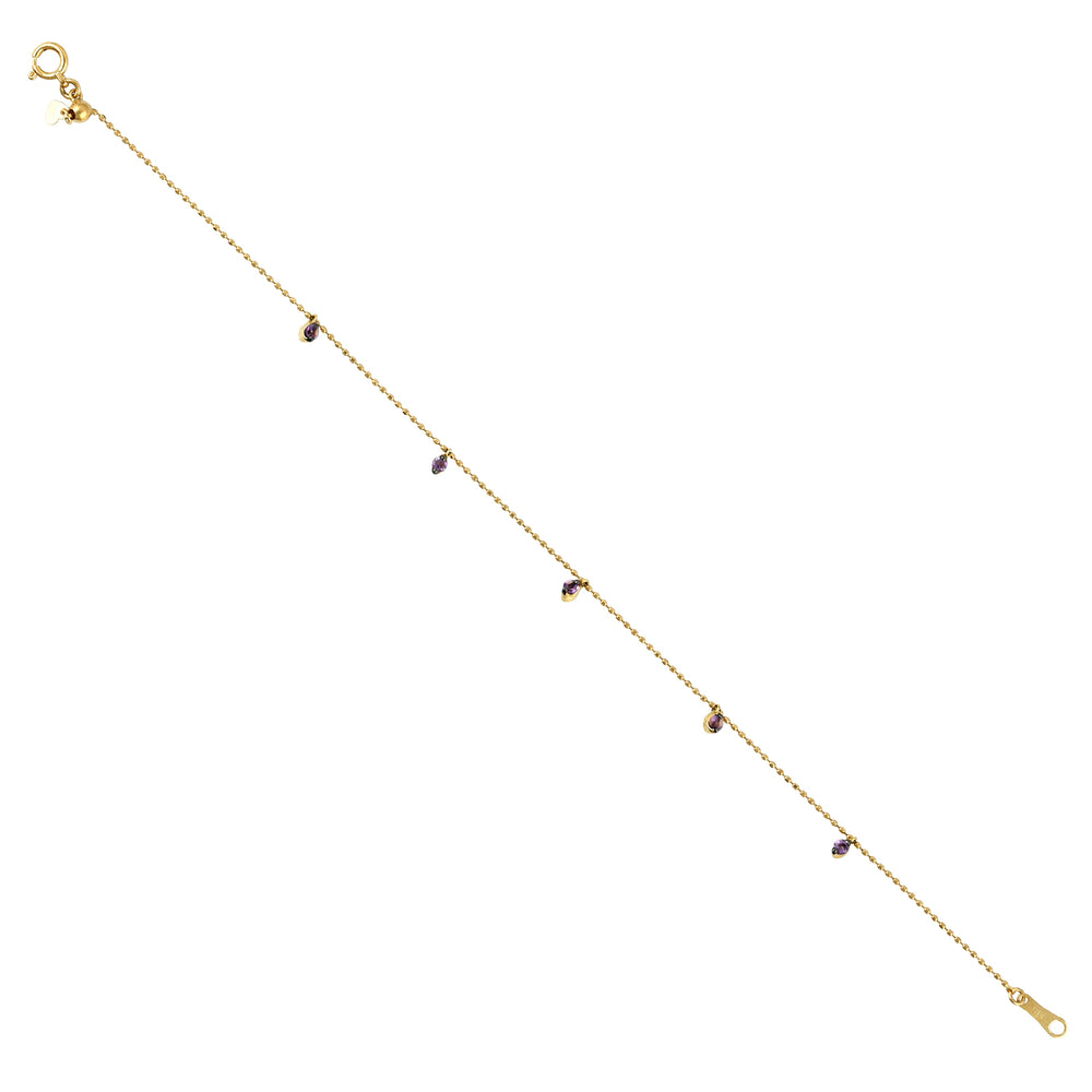 18kt Yellow Gold Amethyst Gemstone Friendship Chain Jewelry For Gift
