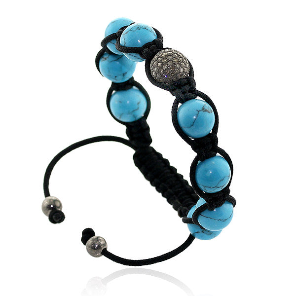 Pave Diamond Bead Turquoise Beaded Macrame Friendship Bracelet Jewelry Gift