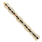 Natural MOP Multicolor Sapphire Spinel Pave Diamond Gemstone Bracelet In 18k Gold 92 Silver