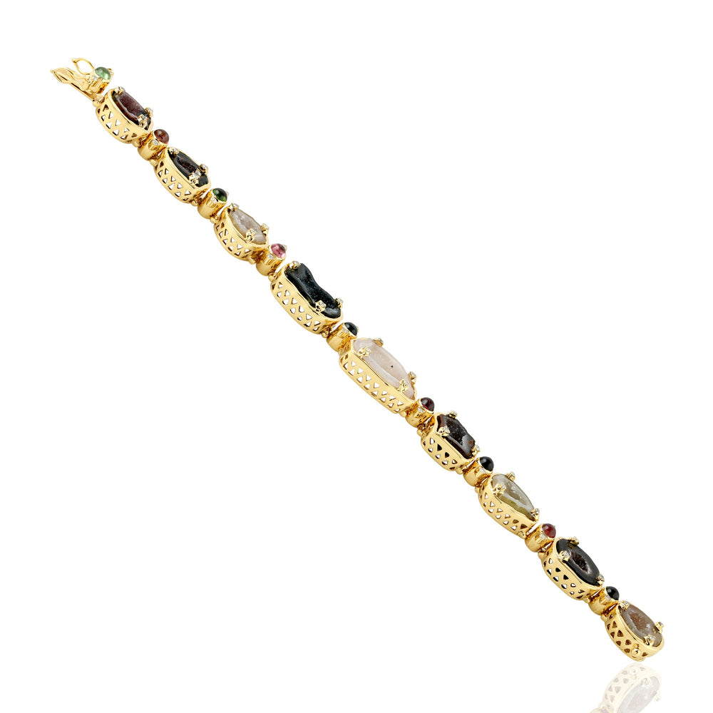 Geode Multi Tourmaline Prong Diamond Bracelet In 18k Yellow Gold 925 Silver
