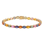 Natural Multicolor Sapphire Tennis Designer Bracelet 18K Yellow Gold Jewelry