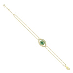 14k Yellow Gold Chain Natural Emerald Evil Eye Charm Bracelet