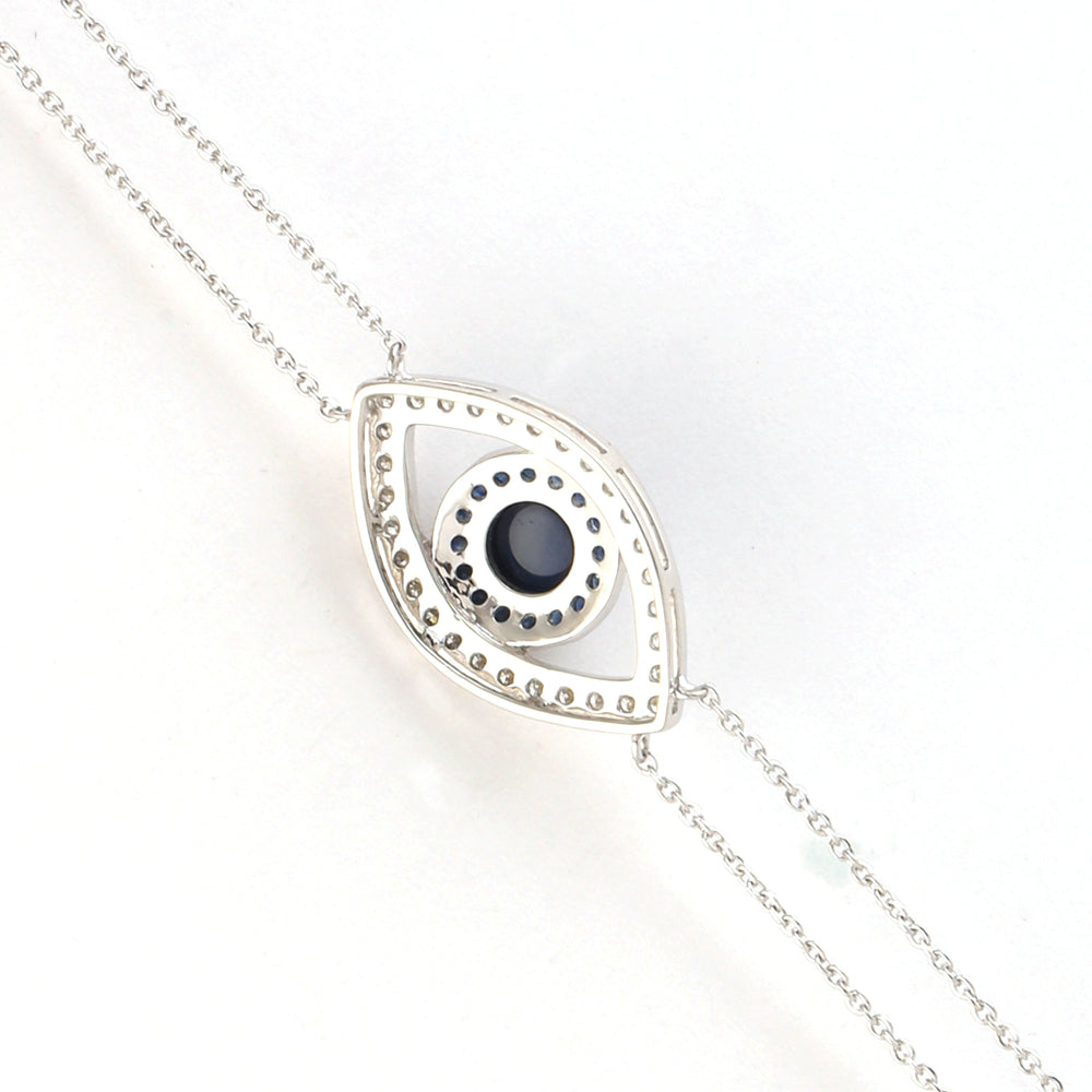 14K White Gold Evil Eye Diamond Sapphire Bracelet Handmade Jewelry