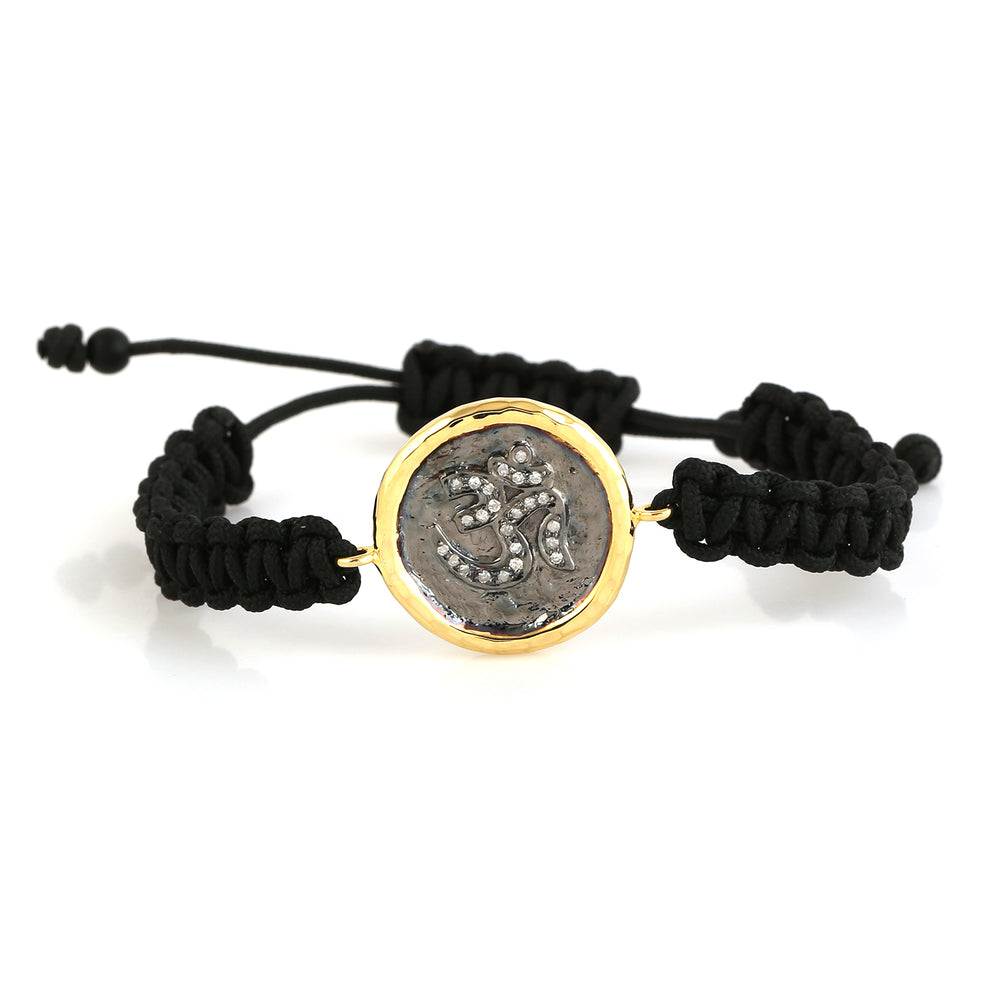 Handcarved Natural Pave Dimond OM Charm Macarame Bracelet For Gift