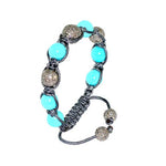 Turquoise Pave Diamond Beads Macrame Bracelet Sterling Silver Jewelry