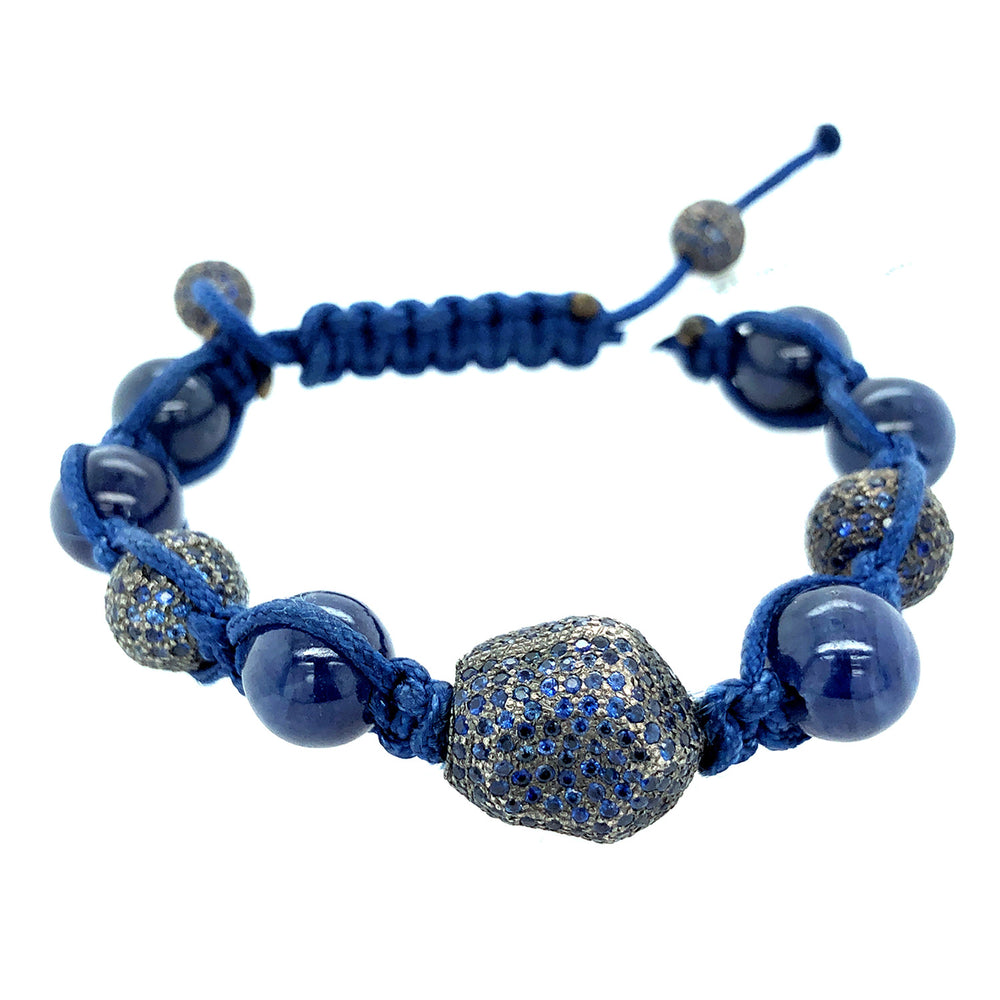 Natural Sapphire Beaded Bracelet 925 Sterling Silver Macrame Jewelry