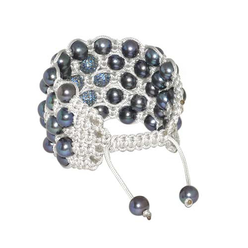 Pearl Blue Sapphire Beads Macrame Bracelet 925 Sterling Silver Jewelry