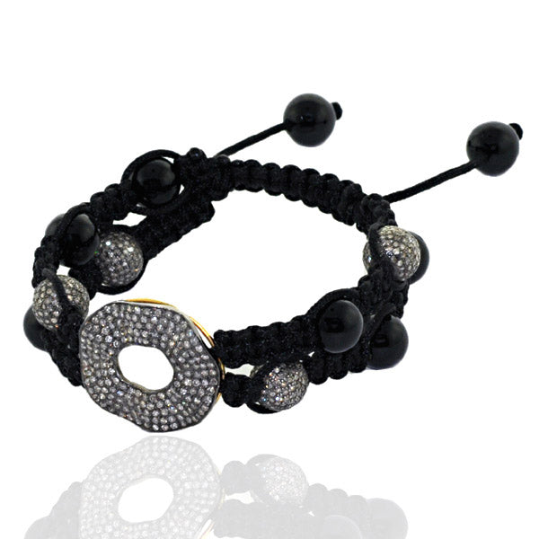 Micro Pave Diamond Designer Charm Onyx Beads Macrame Bracelet Jewelry In 14k Gold & Sterling Silver