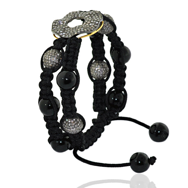 Micro Pave Diamond Designer Charm Onyx Beads Macrame Bracelet Jewelry In 14k Gold & Sterling Silver