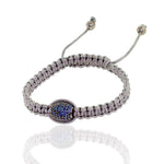 Blue Sapphire Bead Macrame Bracelet 925 Sterling Silver Handmade Jewelry