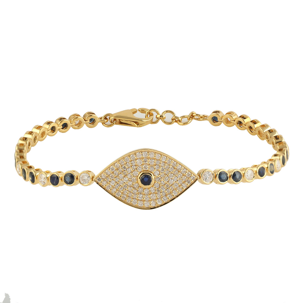 Pave Diamond Sapphire Evil Eye Bracelet In 18k Yellow Gold