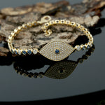 Pave Diamond Sapphire Evil Eye Bracelet In 18k Yellow Gold