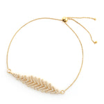 Pave Diamond Feather Design Fixed And Flexible 18k Yellow Gold Chain Bracelet