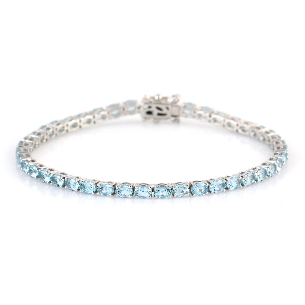 Aquamarine Gemstone Linking Bracelet For Gift In 18k White Gold
