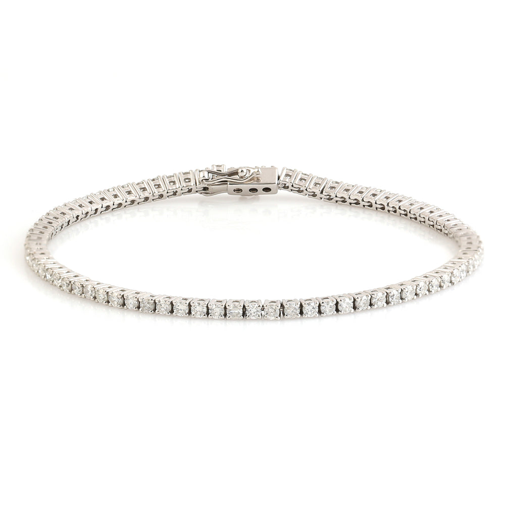 Prong Set Natural Diamond Delicate Bracelet Bridal Jewelry In 18k White Gold