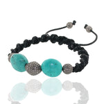 Turquoise Diamond Bead Ball Macrame Bracelet 925 Silver Jewelry Gift