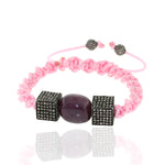 Natural Sapphire Pave  Diamond Bead Pink Macrame Bracelet In 925 Sterling Silver